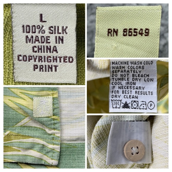 Tommy Bahama Men's Large Silk Shirt Palm Tree Leaves Tropical Hawaiian Button Up - Picture 5 of 10